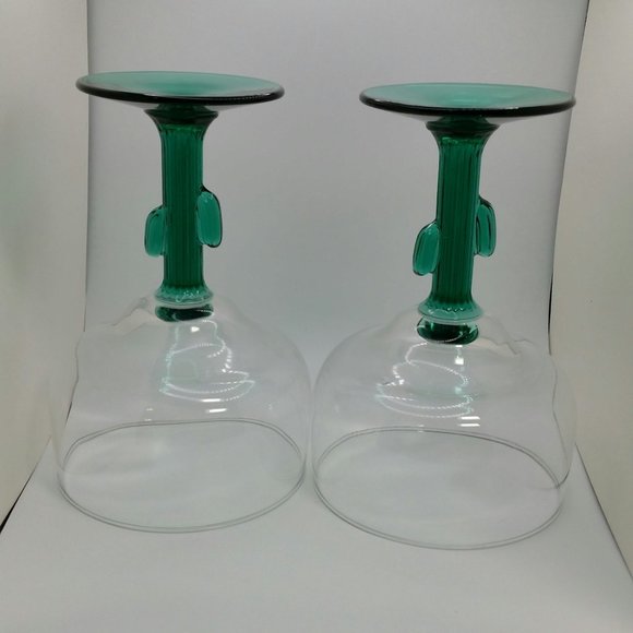 Libbey Cactus Margarita Glasses With Juniper Stem Cactus Stems Coupe Set of 2 - Picture 10 of 10